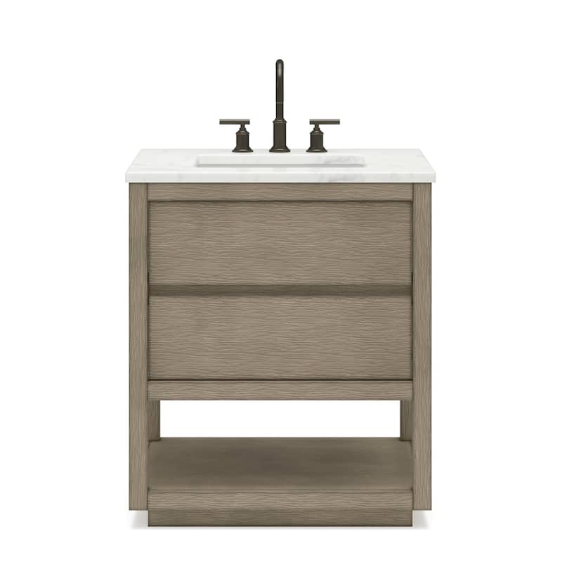 Oakman Carrara White Marble Countertop Bath Vanity in Grey Oak - 30"