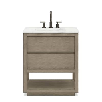 Oakman Carrara White Marble Countertop Bath Vanity in Grey Oak