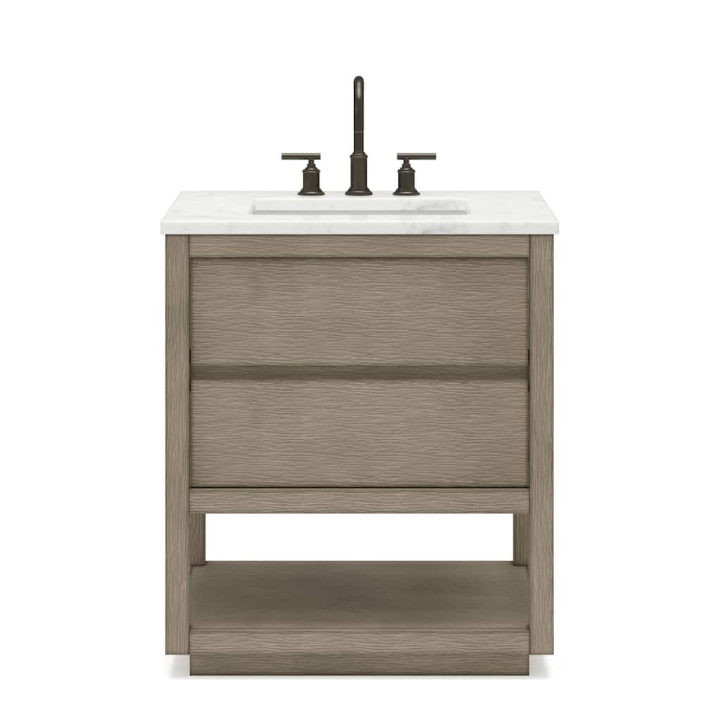Oakman Carrara White Marble Countertop Bath Vanity in Grey Oak