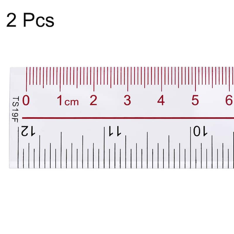 Straight Ruler 30cm 12 Inch Metric Double Scale Plastic Measure Tool Clear 2pcs - Translucent