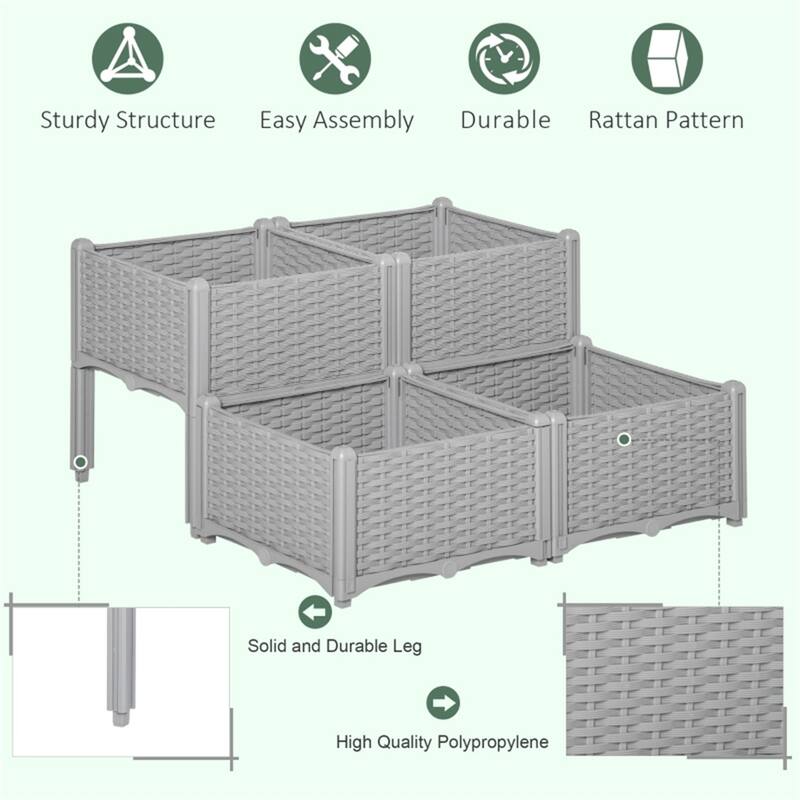Grey Polypropylene Elevated Planter Boxes with Water Control - 31.5" L x 15.75" W x 17.3" H - tall
