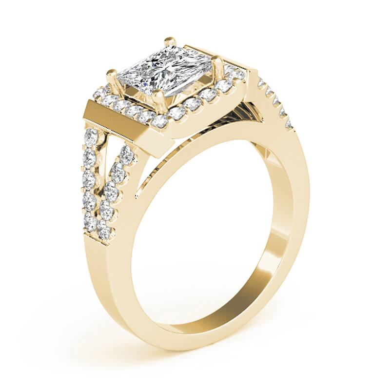 Auriya 14k Yellow Gold Lab Grown Princess Diamond Halo Engagement Ring 0.50 to 5.00 ct. tw. (F-G VS)