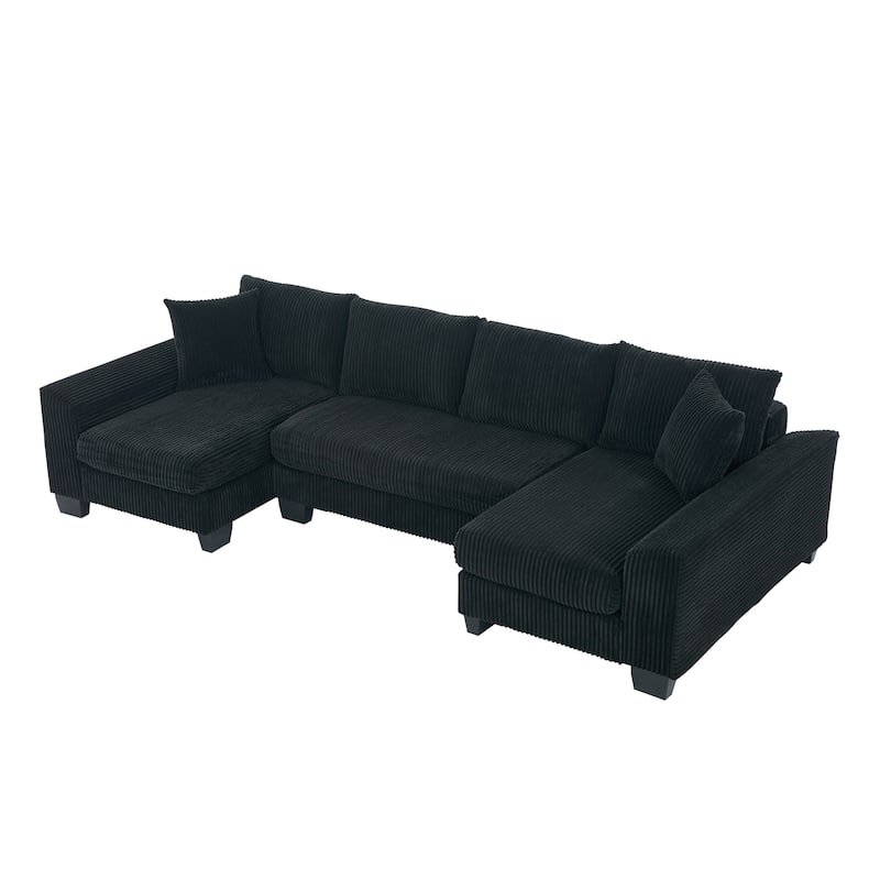 114" U Shape Corduroy Sofa Oversize Sectional Couch Upholstered Sofa Bed