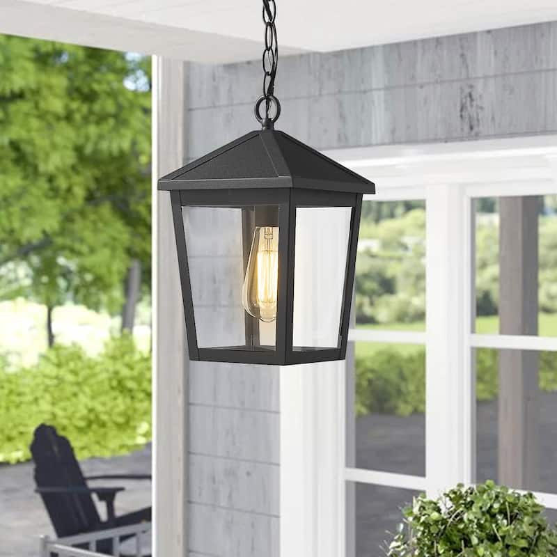 Outdoor Pendant Light With Black Finish - 7.9"L x 7.9"W x 13.3"H