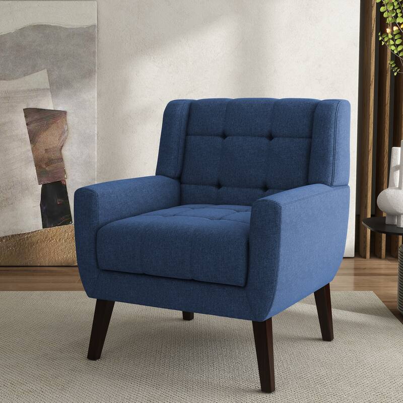 Modern Tufted Wingback Accent Chair Linen/Faux Leather/Velvet Armchair