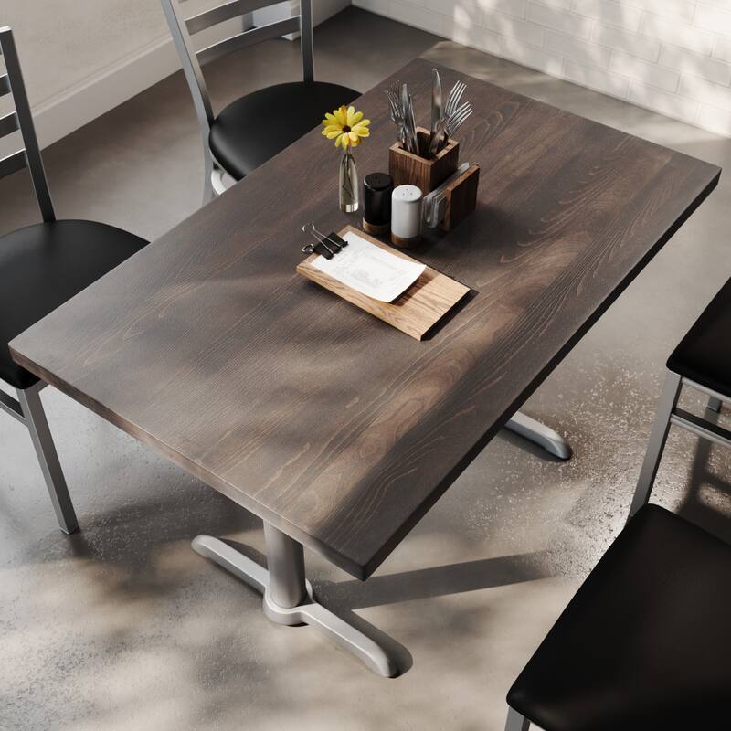 Rectangular Solid Wood Commercial Tabletop w/Two 22" x 22" Dining Height T-Bases - 30"W x 48"D x 29.5"H