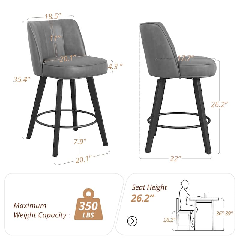 26.in Swivel Bar stool PU Leather/Fabric Upholstered Counter Stool, High Back Armless Stool with Wooden Legs