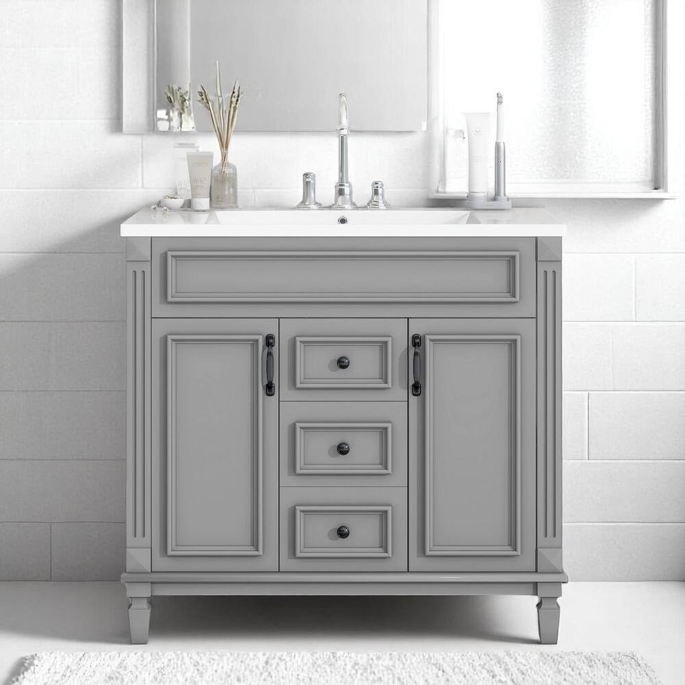 36 Inch Freestanding Bathroom Vanity with Sink, 2 Soft-Close Doors & 2 Drawers, Rectangular Ceramic Basin Included