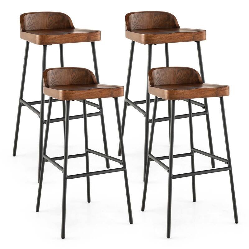 Gymax Set of 4 Industrial 29'' Bar Stool Bar Height Saddle Seat - Bar Height - Rustic Brown + Black - Set of 4