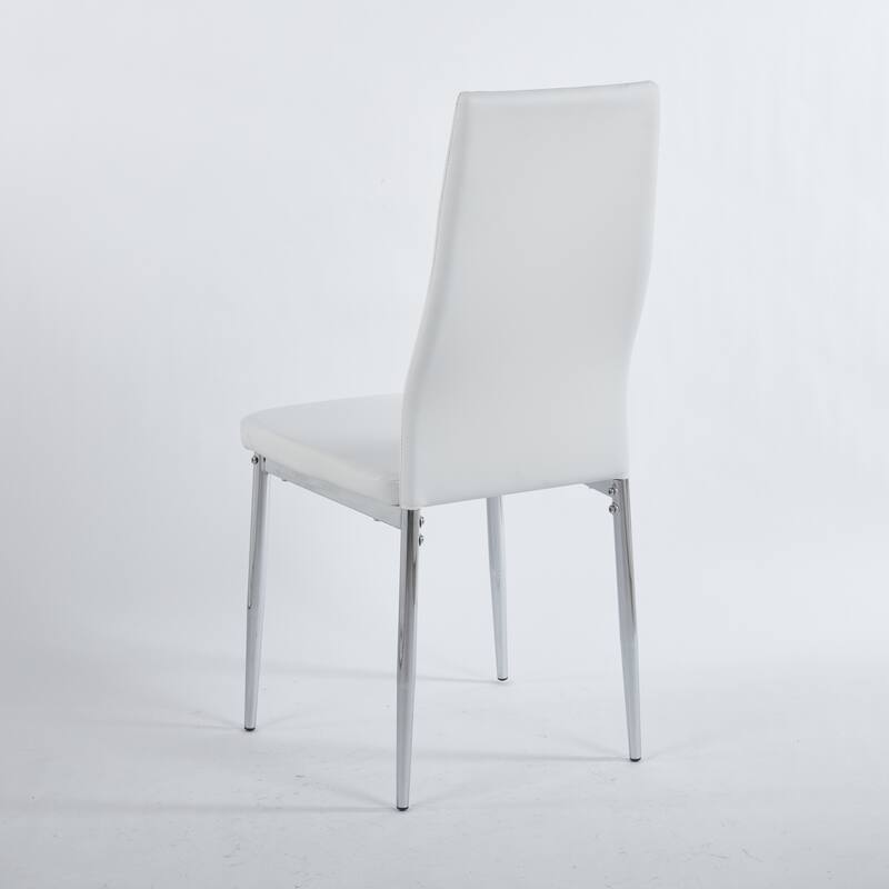 GDFStudio - Mapleton Mid-Century Modern Glass Top Dining Table Set with Sculptural Metal Base and Upholstered Chairs