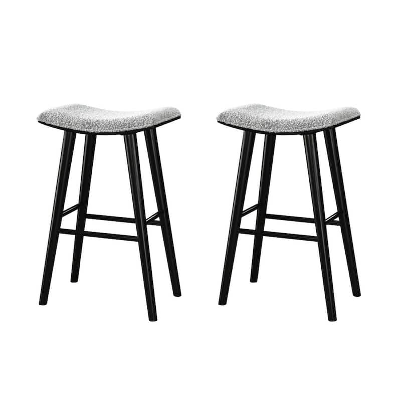 LuXeo Luna Backless Wood Saddle Counterstool/Barstool with Boucle Fabric Seat (Set of 2)