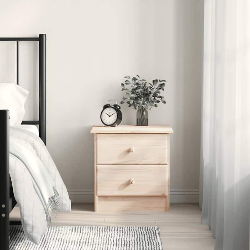 vidaXL Bedside Cabinet Nightstand End Table Living Room Bedroom Solid Wood Pine - Natural - 2-drawer
