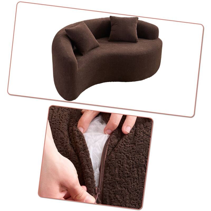 Modern 2-Seater Frame-Free Compressed Curved Chenille Upholstered Loveseat Sofa
