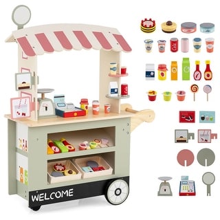 Costway Kids Snacks & Sweets Food Cart Kids Toy Cart Play Set with 30 - See Details