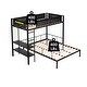 preview thumbnail 16 of 15, Applied Metal Twin over Full Bunk with Sturdy Shelves & Grid Panel, Noise-free Wood Slats with Comfortable Textilene Guardrail