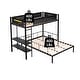 preview thumbnail 16 of 15, Black Twin over Full Metal Bunk Bed with Shelves and Noise-Free Slats