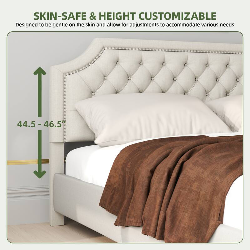 Moasis Upholstered Tufted Bed Frame with Adjustable Height Headboard
