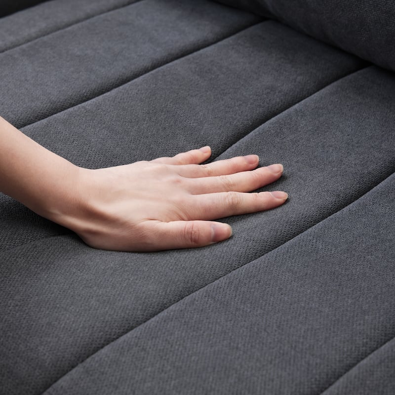 89" L-Shaped 5 Seater Sectional Sofa with Convertible Ottoman and 2 Pillows, Vertical Stripe Design