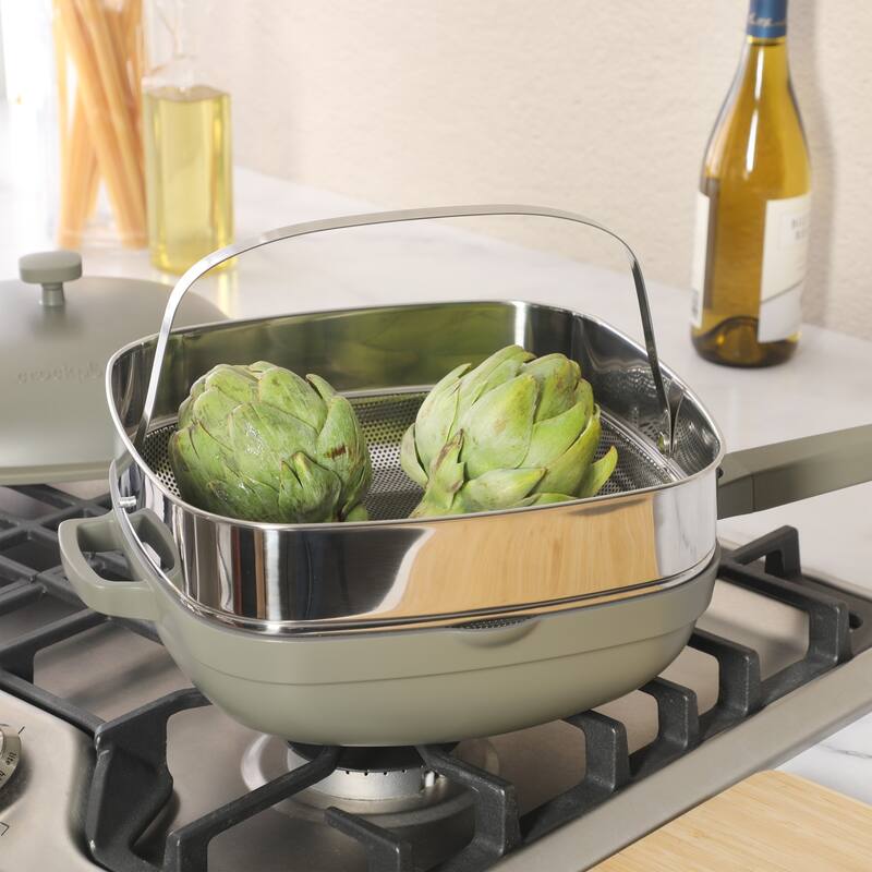 Crock Pot Northvale 5.3 Quart Ceramic Nonstick Sauté Pan with Steamer Basket & Lid, Cast Aluminum Induction Base