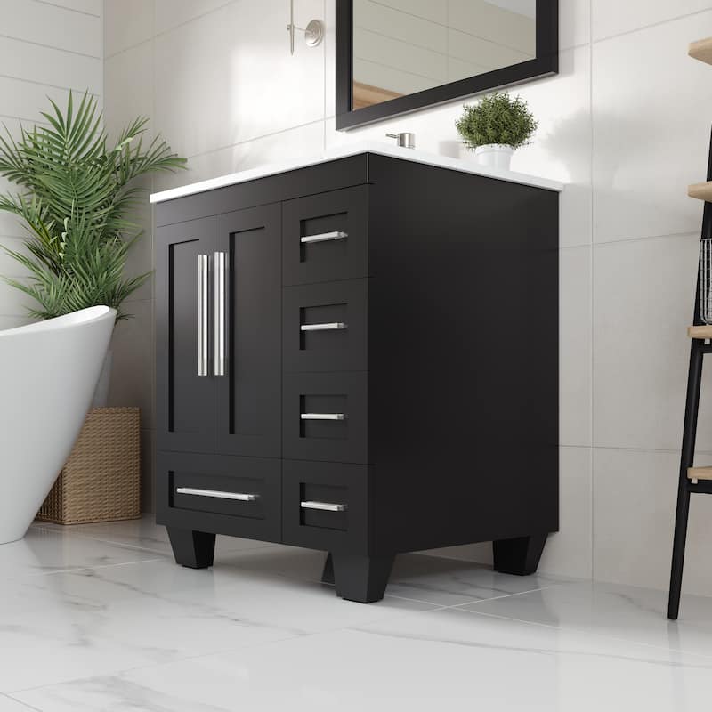 Eviva Loon Bath Vanity with Carrara Quartz Vanity Top & Undermount Sink