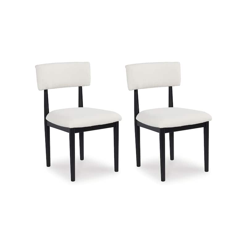 Dae Dining Side Chair Set of 2, White Cushioned Seat, Black Wood Legs