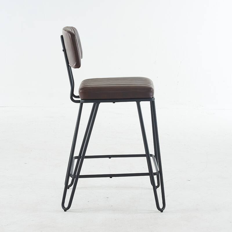 Industrial Style Bar Stools Set of 2, Faux Leather Bar Chairs with Metal Frame,Counter Height for Kitchen Island