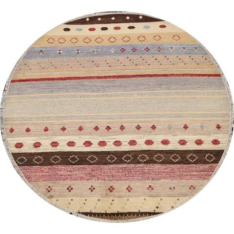 Striped Gabbeh Kashkoli Oriental Area Rug Wool Handmade Carpet - 6'4" x 6'5" Round