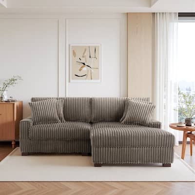 Mia 78" W Plush Corduroy Modular Sectional Sofa With Ottoman - 78" W