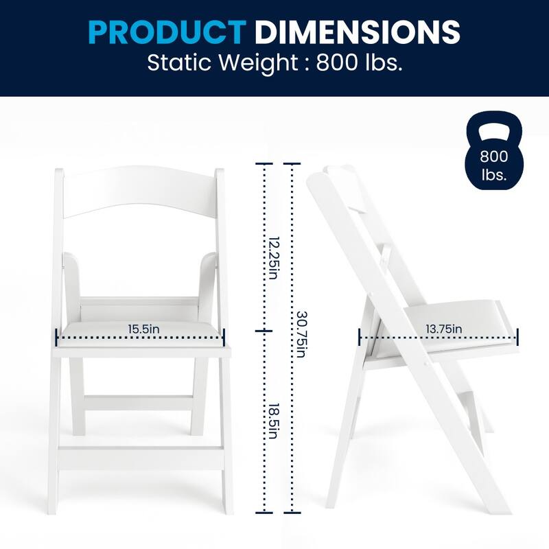 800 lb. Capacity White Resin Folding Chair with Slatted Seat