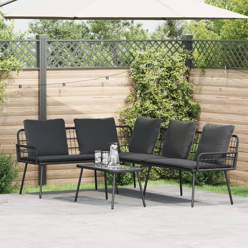 vidaXL 2 Piece Garden Sofa Set with Cushions Black Poly Rattan - Black