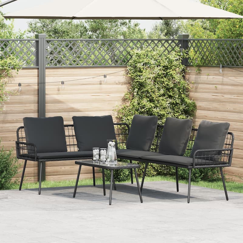 vidaXL L-Shaped Sofa Black/Natural Poly Rattan - Black and dark grey