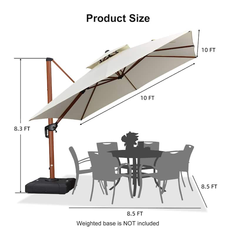 PURPLE LEAF 10ft Square Wood Pattern Patio Cantilever Umbrella