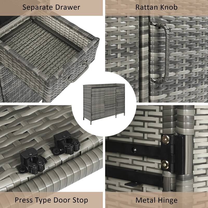 Wicker Storage Cabinet Outdoor Kitchen Iskand Rattan Bar Table Barbecue Cabinet