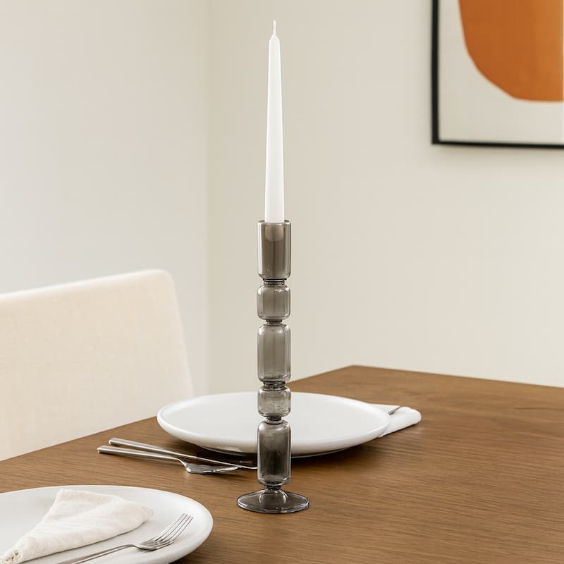 Modern Candle Holder with Stacked Sculptural Glass Base