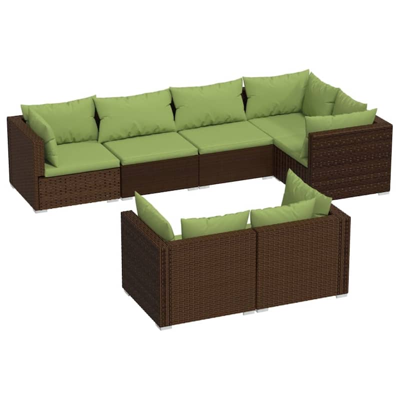 vidaXL Patio Lounge Set with Cushions Brown Poly Rattan - 27.6" x 27.6" x 24" - 27.6" x 27.6" x 24"