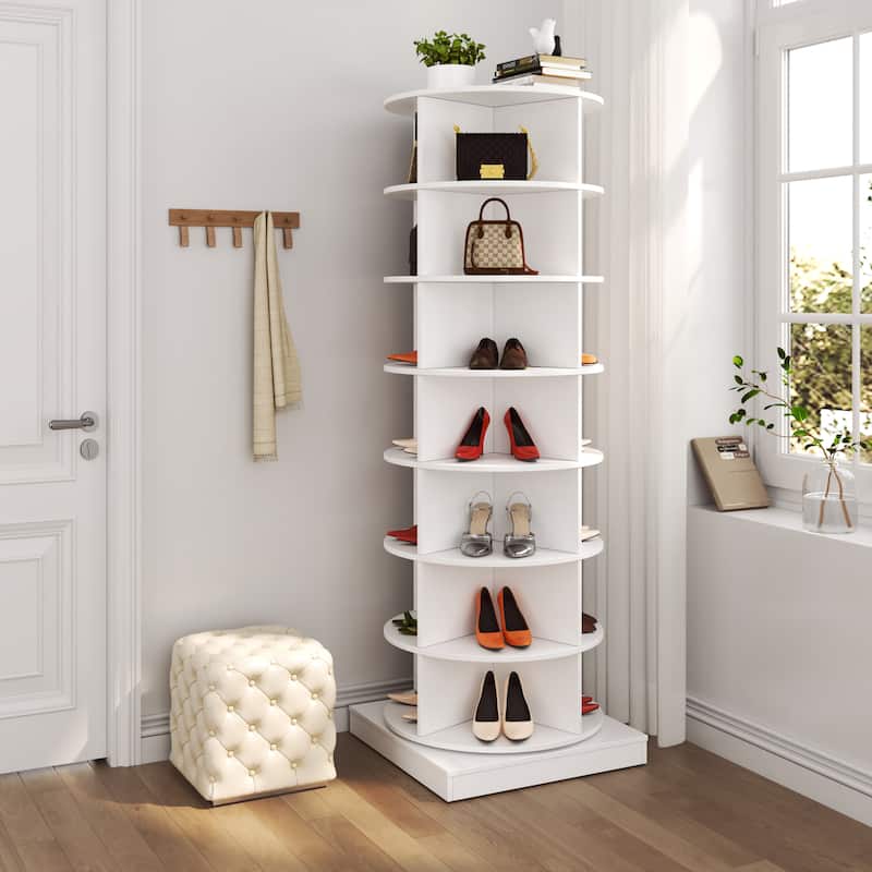 360 Rotating Shoe Cabinet 7 Layers Holds Up to 28 Paris of Shoes