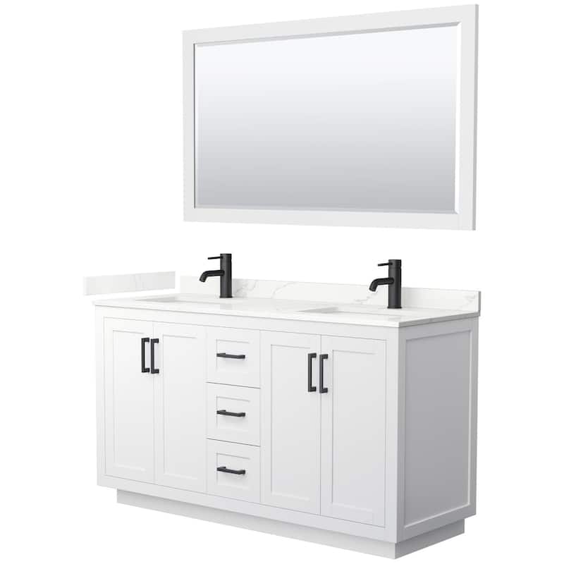 Wyndham Collection WCF292960D-QTZ-UNSM58 Miranda 60" Free Standing - White / Giotto Quartz Top / Matte Black Hardware