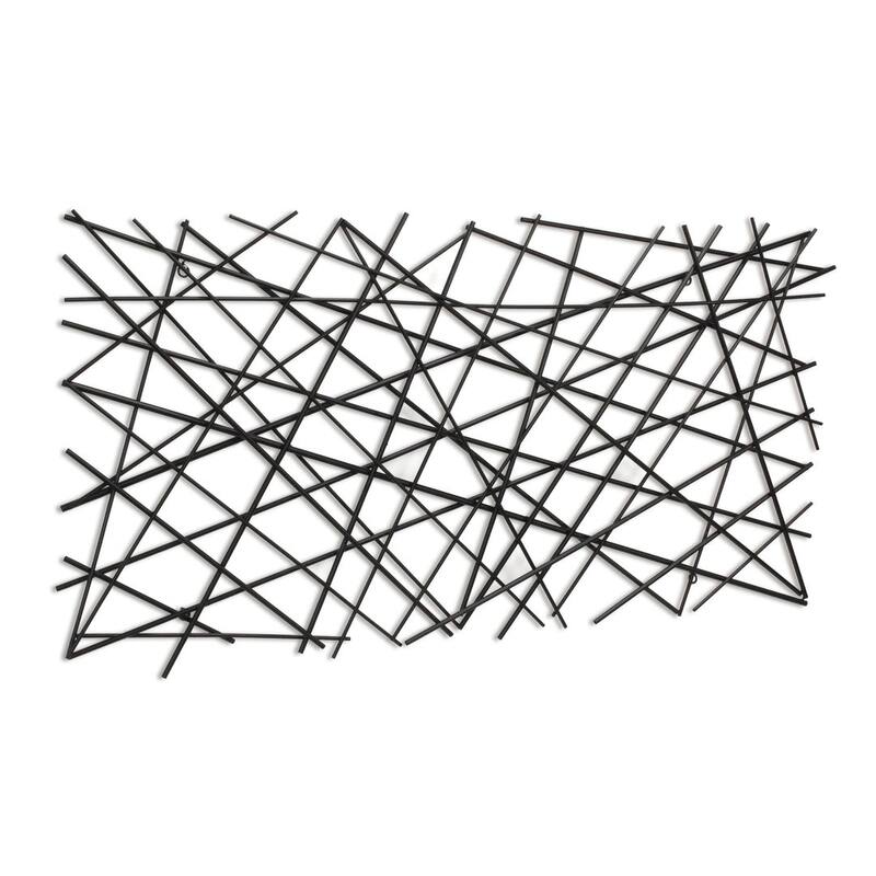 HomeRoots 25" X 49" Black Abstract Lines Metal Hanging Dimensional Sculpture