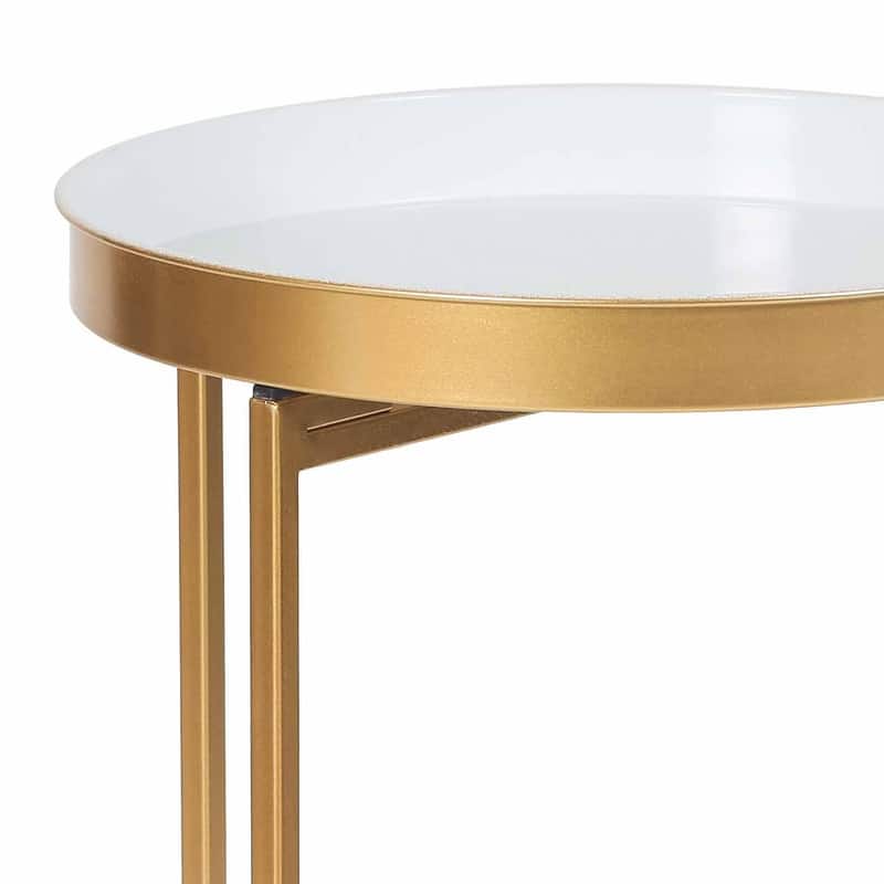 Adeco Round End Table Gold Metal Side Nightstand Accent Coffee Tables - 15""(D)x 15""(W)x 25.7""(H)