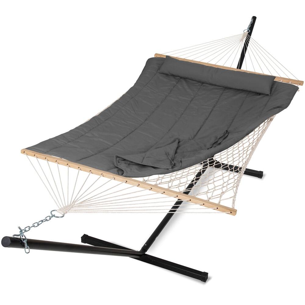 Double Hammock with Stand, Two Person Cotton Rope Hammock