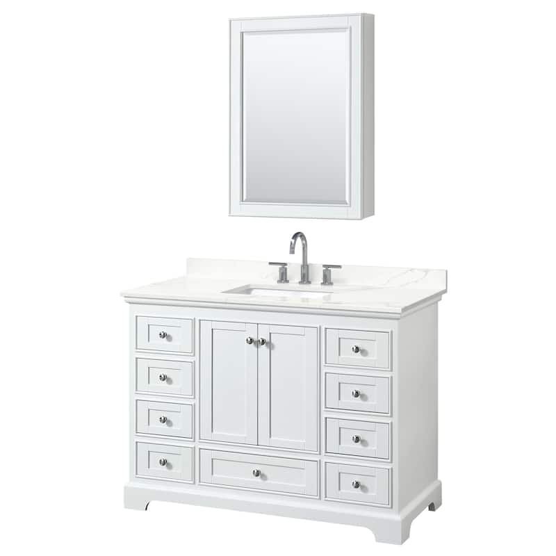Wyndham Collection WCS202048S-QTZ-US3MED Deborah 48" Free Standing - White / Giotto Quartz Top / Polished Chrome