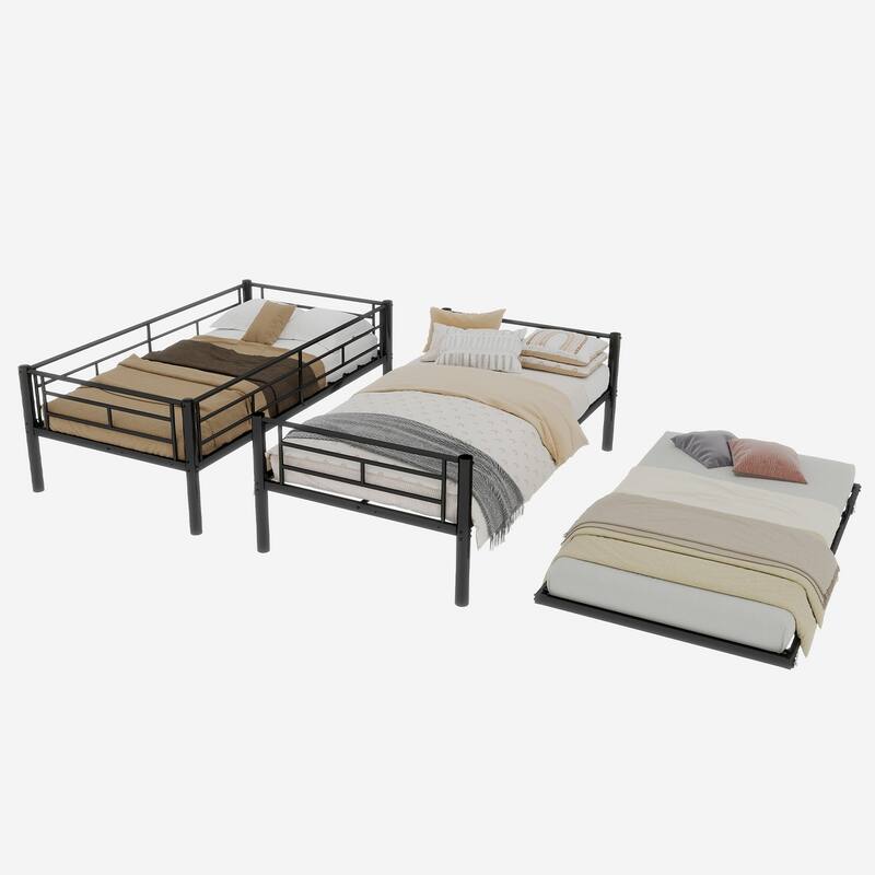 GDFStudio - Heavy-Duty Metal Twin over Twin Bunk Bed with Guardrail