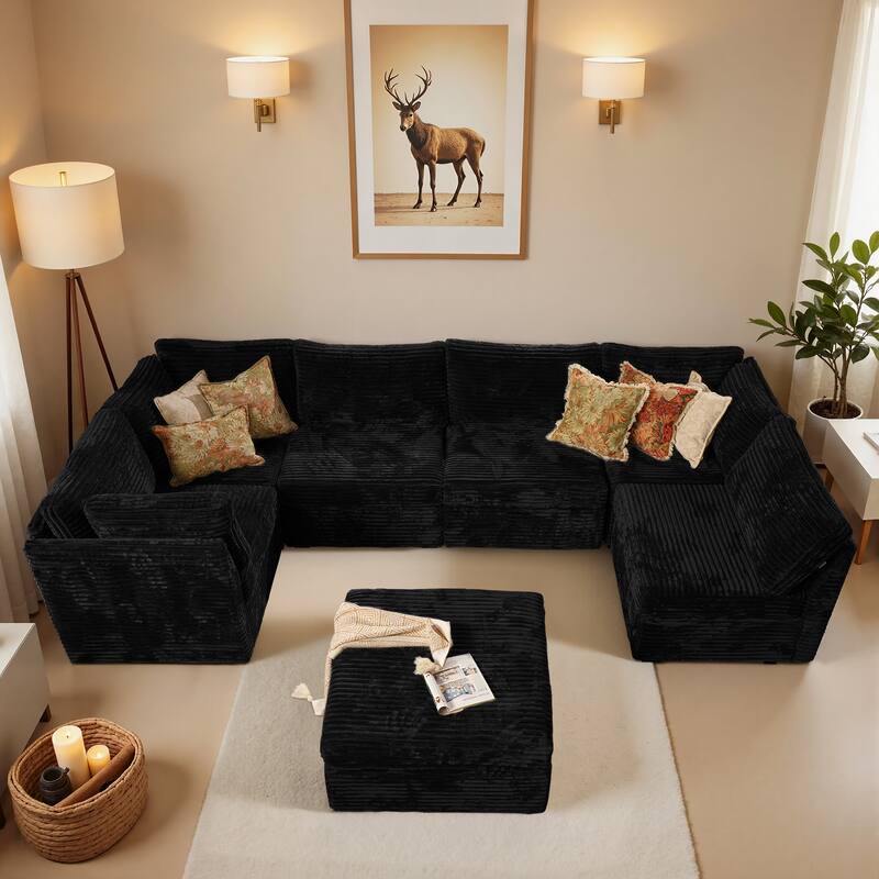 OVIOS Cloud-Like L-Shaped Sofa - PlushBlack