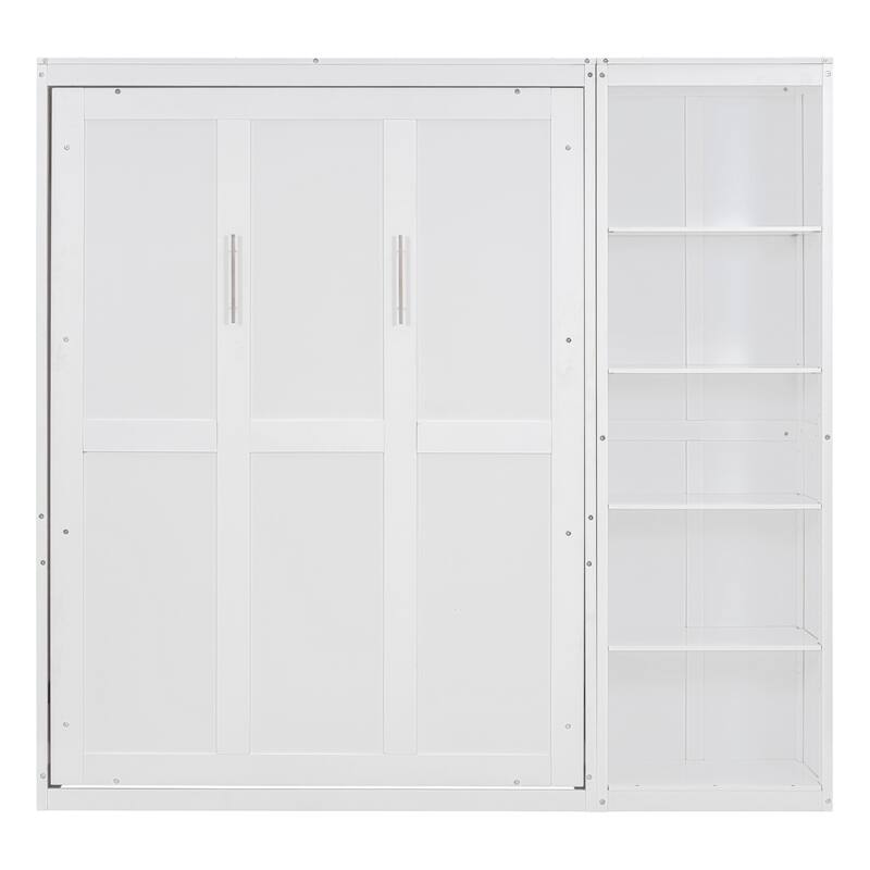 Space Saving Murphy Bed Wall Bed with 5 Layer Storage Shelves, Wood Foldable Platform Bed Frame, No Box Spring Needed