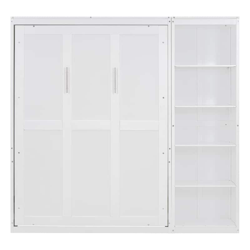 Space-Saving White Full Size Murphy Bed with Shelves and Flexible Slats for Maximum Comfort
