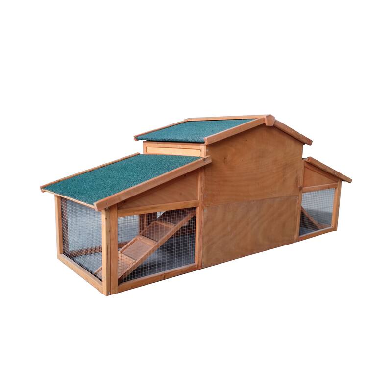 2-layer Wooden Rabbit Hutch Chicken Coop with Doors