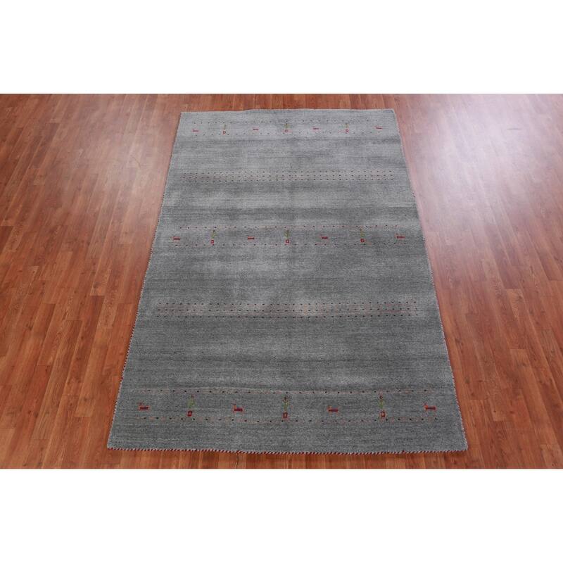 Hand Knotted Oriental 100% Wool Carpet Tribal Animal Pictorial Greys & Charcoal Gabbeh Area Rug - 7' 10'' X 5' 1''