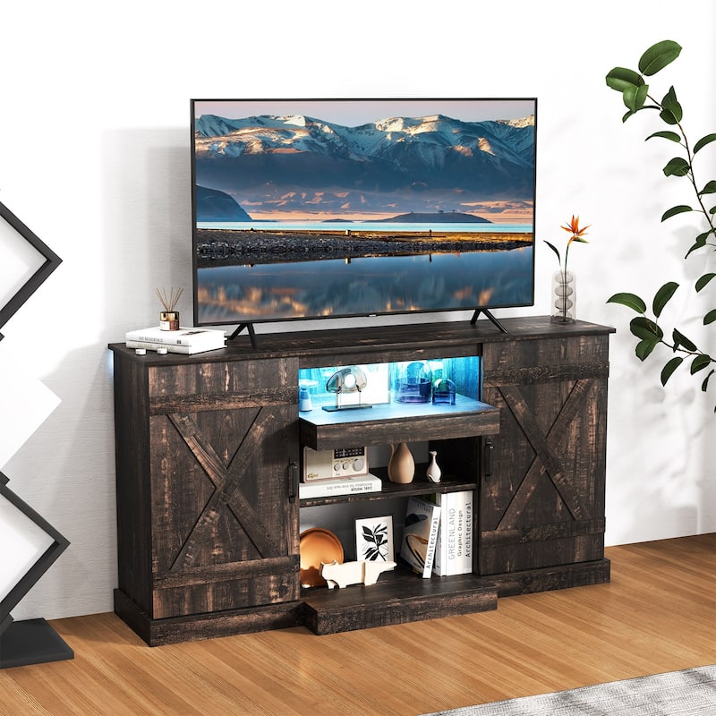 Gymax TV Cabinet for TVs up to 68'' w/ 3-Level Shelves LED Lights 22