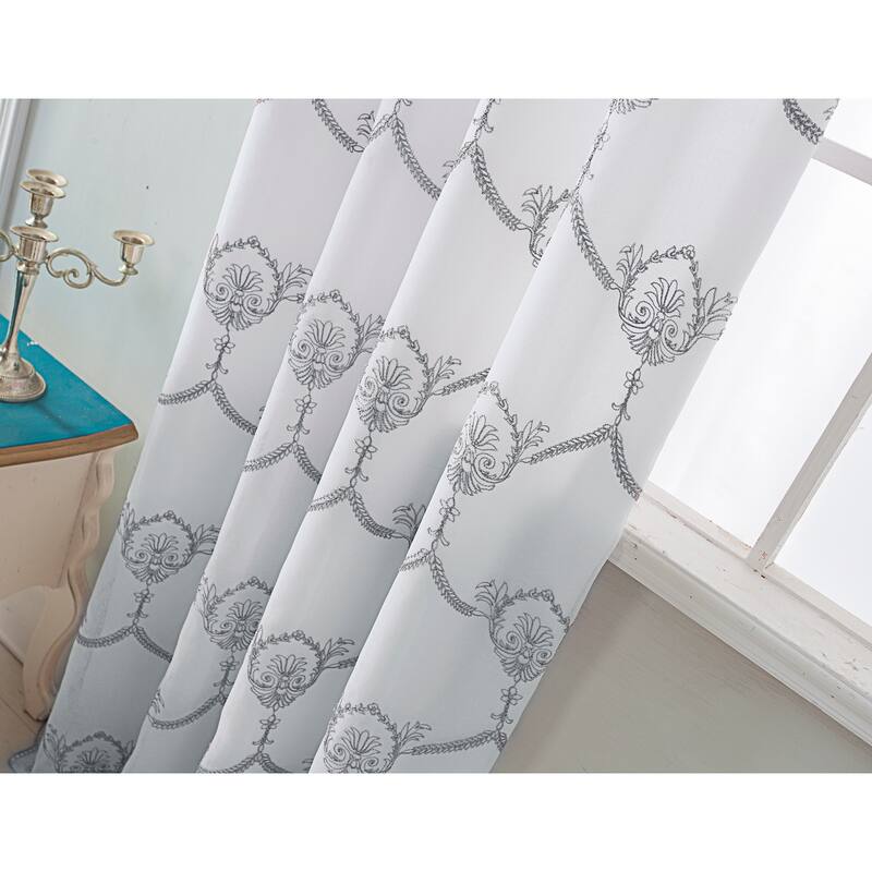 Embroidered Window Curtain Panel with Attached Valance 90"