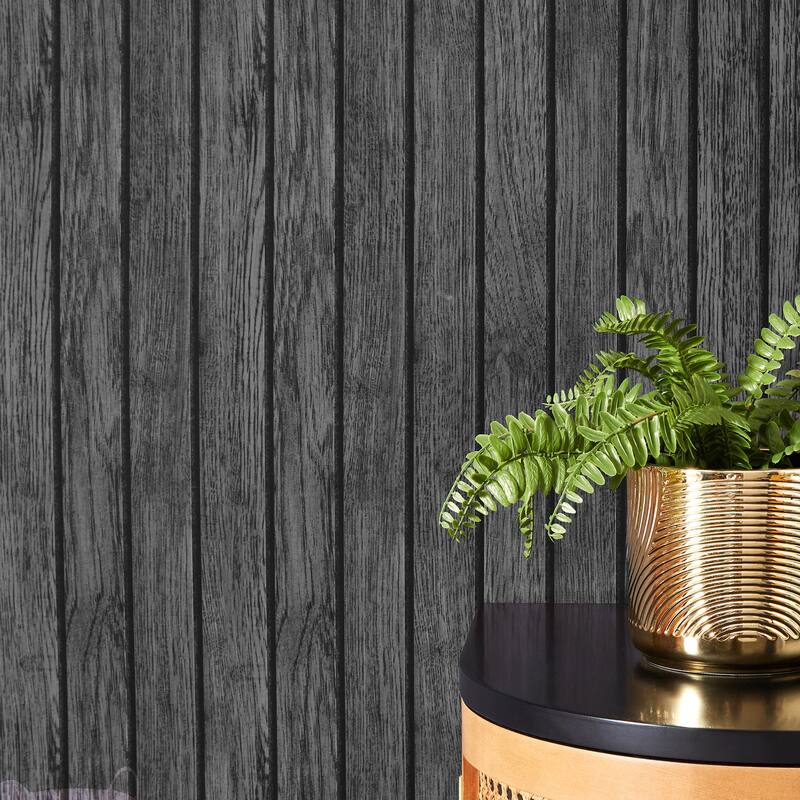 Fine Decor Manolo Black Wooden Slat Wallpaper